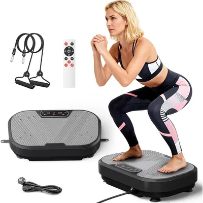 Image de Plateforme vibrante Vibrotrainer - Plateforme vibrante de sport - jusqu'à 175 kg - 10 programmes d'entraînement, 120 niveaux - 2 bandes élastiques - Bluetooth, télécommande