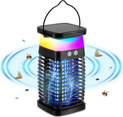 Obrázek produktu pro Clanmacy 4W elektrický zabiják hmyzu solární UV světlo lampa na komáry s RGB světlem past na hmyz lampa na komáry zabiják mucholapka na komáry