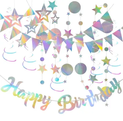 Obrázok produktu pre Sada dekorácií na oslavu narodenín: "Happy Birthday", s iridizujúcim strieborným efektom