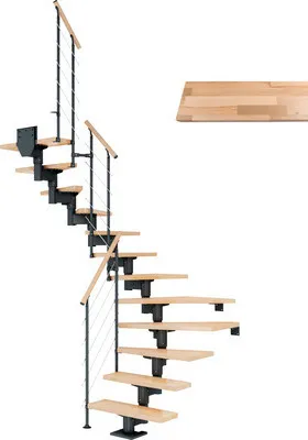 Produktbild von Pertura Mittelholmtreppe Chiron Buche Leimholz Anthrazit 1/2-gewendelt 75 cm 12 Stufen / 13 Steigungen Relinggeländer An