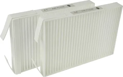Produktbild von vhbw Filterset kompatibel mit Zehnder ComfoSpot 50 Lüftungsgerät - Luftfilter G4 / F7 (2 Stück), 18 x 12 x 4 cm, Weiß