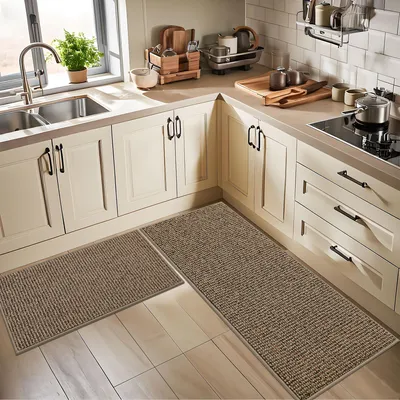 Küchenläufer waschbar, TPR-Antirutsch, 60x89 + 60x152 cm, beige