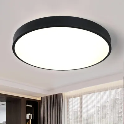 Produktbild von Style home 48W LED Deckenleuchte Deckenlampe Ultraslim Ø50x4cm, moderne runde Leuchte für Wohnzimmer Schlafzimmer Küche Büro Diele Flur (Schwarz)