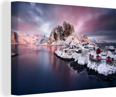 Produktbild von MuchoWow® - Leinwandbilder - Lofoten Norwegen Fotodruck, Wandbild, Wanddeko Bilder Wohnzimmer, 60x40 cm