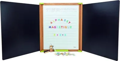 Image de Tableau Triptyque Magnétique en Bois JEUJURA, 153 x 66 cm, Avec 76 Aimants, Craies et Feutre