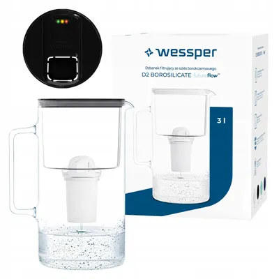 Produktbild von Wessper D2 BOROSILICATE futureflow™ Wasserfilterkanne 3 L Schwarz – mit  AquaClassic Filter