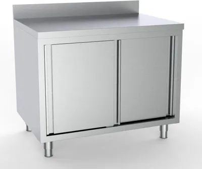 Produktbild von Combisteel Arbeitsschrank 2 Schiebetüren Aufkantung Edelstahl 1000x600x850mm