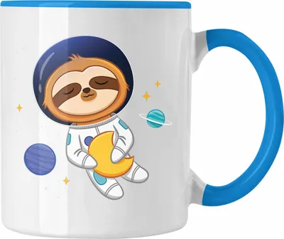 Produktbild von Trendation - Süße Faultier Tasse Geschenk Weltall Galaxie Geschenkidee Jungs Jungen Coole Grafik (Blau)