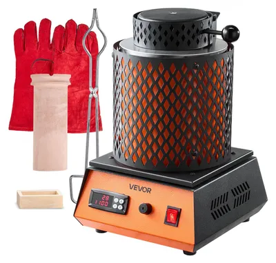Produktbild von VEVOR Goldschmelzofen, 1350W, 1150 ℃ Maximaltemperatur, digitaler elektrischer Schmelzofen, mit 3 kg Keramikkruge, Gussform und Handschuhen, zur Verarbeitung von Gold, Silber, Kupfer, Aluminium, 1350W-c, Schwarz-d