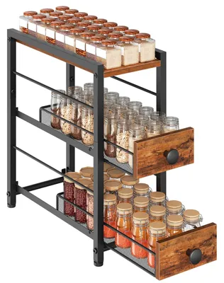 Productafbeelding van Kruidenrek - Uittrekbaar - 3 niveaus - 36 x 15 x 39,8 cm - Bruin-zwart