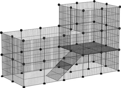 Image de PawHut Enclos pour petits animaux Cage pour petits animaux avec 39 panneaux Enclos libre avec rampe DIY Enclos grillagé métal petits animaux ouvrable Noir 140 x 70 x 105 cm