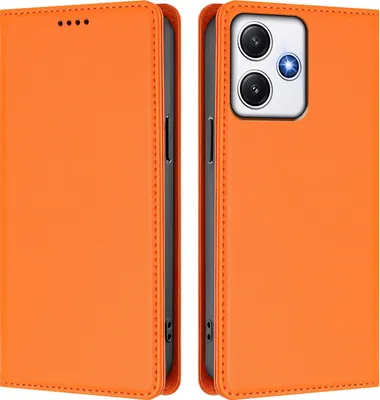 Obrázek produktu pro Kožené pouzdro pro Xiaomi Poco M6 Pro 5G/Redmi 12 4G/5G, magnetické flipové pouzdro zPolyuretankůže se stojánkem Oranžová