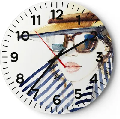 Produktbild von Wanduhr - Rund - Glasuhr - Frau Gesicht Lippen - 30x30cm - Schleichendes Uhrwerk - Lautlos - zum Aufhängen bereit - Dekoration Modern - Wanddekoration aus Glas - C4AR30x30-3957