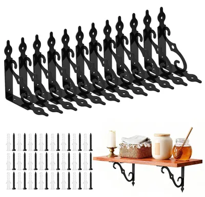 Obrázok produktu pre Sada 12 kusov kovových držiakov na regály, skladacie, na upevnenie na stenu, rozmer 140 x 110 mm