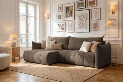 Produktbild von Ecksofa Schlafsofa ONTARIO in Stoff Poso Braun Ottomane Links
