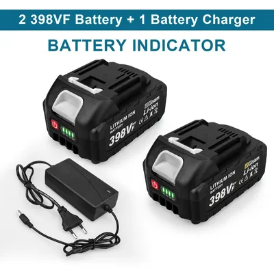 Produktbild von 18V Li-Ion Akku - 2x398VF Akkupack - 22500 mAh Hochkapazität - Mit Ladestandsanzeige - Für kabellose Elektrowerkzeuge - 2 Akkus + Ladegerät