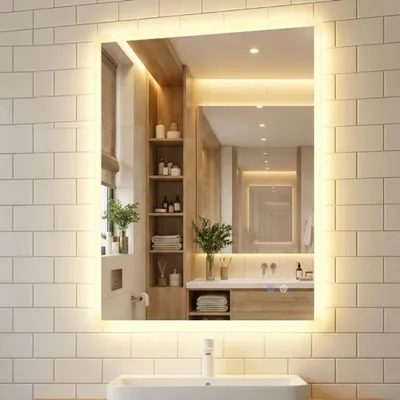 Productafbeelding van LED-spiegel voor de badkamer, 80x60 cm, met anti-condensfunctie, dimbaar en met 3 kleurinstellingen