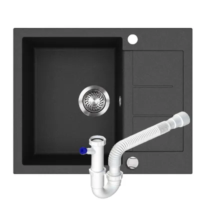 Produktbild von Küchenspüle aus Granit 62×50 cm Einbauspüle mit Siphon, Einbecken SQT102-601AW