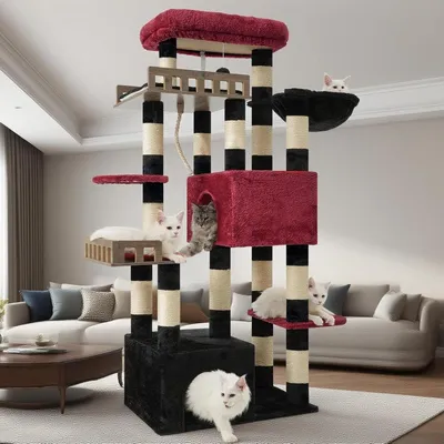 Produktbild von Kratzbaum – Katzenbaum – Kratzmöbel – Katzenhaus – Katzenkorb – 174 cm hoch – Besonders stabil mit Sisalstrick