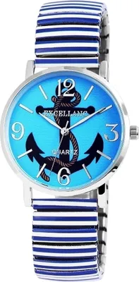 Produktbild von Excellanc 1700006-004 Damenuhr mit Metallzugband Anker blau weiß