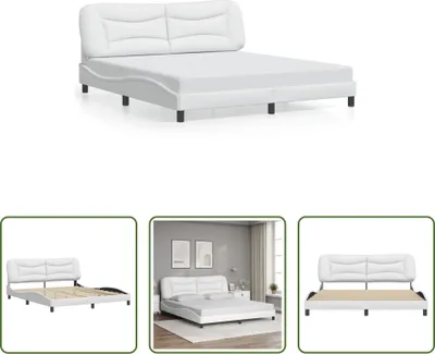Produktbild von The Living Store Bettgestell mit Kopfteil Weiß 180x200 cm Kunstleder