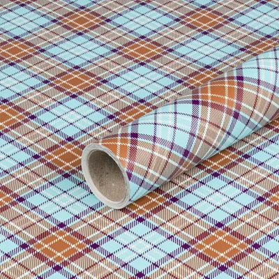 Image de Papier cadeau à carreaux écossais bleu, marron, 0,70 x 10 m - Anniversaire et Noël