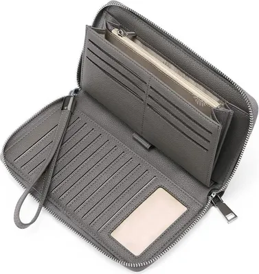 Image de Porte-monnaie femme cuir RFID grande capacité fermeture éclair gris foncé