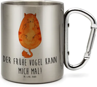 Produktbild von Mr. & Mrs. Panda Teetasse Katze Frühaufsteher - Transparent - Geschenk, Edelstahlbecher, Thermobecher, Isolierbecher Edelstahl, Genervt, Verschlafen, Katzen, Morgenmuffel