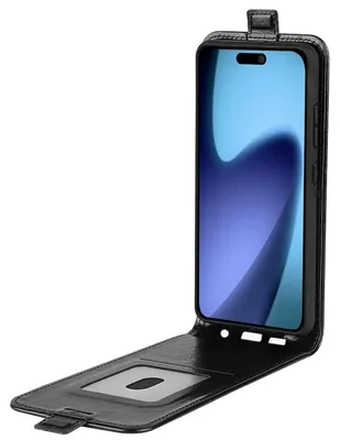 Produktbild von Für Apple iPhone 17 Vertikale Kunstleder Handy Flip Schutz Tasche Hülle Schwarz
