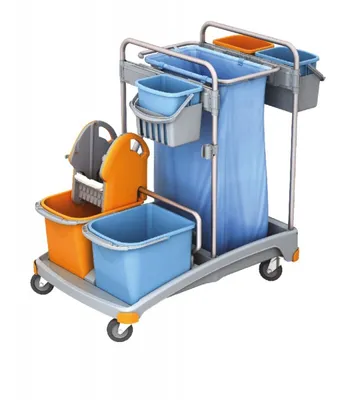Splast Putztrolley-Set mit 5 Eimern, Plastikbasis, Beutelhalter und Moppresse Splast TSS-0007