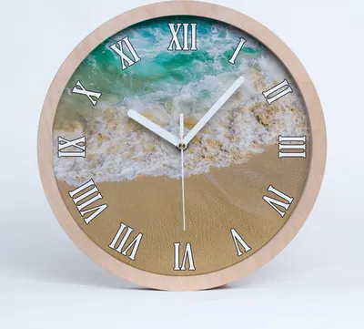 Produktbild von Holzuhr 30fi cm wanduhr - weiße Spitzen - Strand und Meer