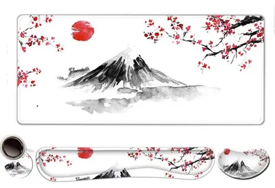 Produktbild von Erweitertes Gaming-Mauspad mit Handgelenkauflage, Kirschblüte Sakura, 4-teiliges Set