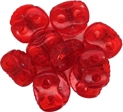 10 Stück Kordelstopper mit zwei Löchern rot transparent
