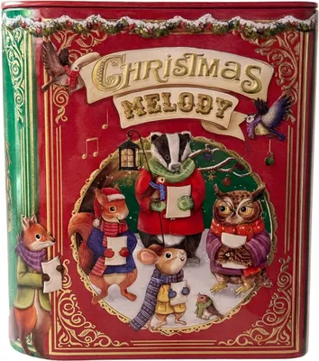 Produktbild von Weihnachtsmelodie Blechdose in Buchform dekorative Geschenkdose für Teebeutel, Plätzchen, Kekse & mehr, 18 cm x 15 cm