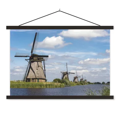 Produktbild von MuchoWow® Textilposter Mühle - Holland - Wasser 90x60 cm mit schwarzem Rahmen - Aufhängungssatz