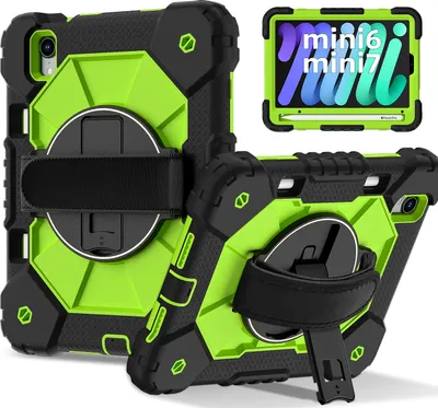Obrázek produktu pro Pouzdro pro iPad mini 2024/iPad mini 2021, pouzdro na tablet s 360° otočným popruhem na ruku a stojánkem černé zelené