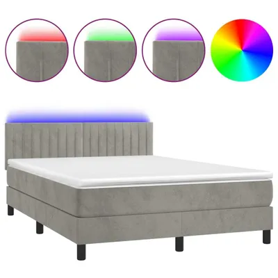 Immagine prodotto di vidaXL Letto a molle con materasso e LED grigio chiaro 140x190 cm in velluto