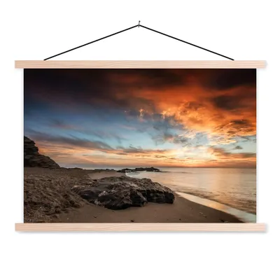 Produktbild von MuchoWow® Textilposter Strand - Steine - Abend - Himmel - Natur 60x40 cm mit holzfarbenen Rahmen - Bilder