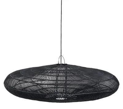 Image de Suspension fer et rotin noir 150x150x47cm