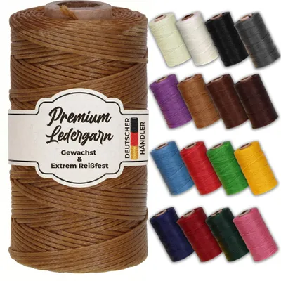 Produktbild von Ledergarn gewachst haselnussbraun 1mm x 0,3mm I Sattlergarn - gewachster Faden aus Polyester stabil & haltbar I Wachsgarn Forellenfaden Outdoor Nähgarn in Profiqualität
