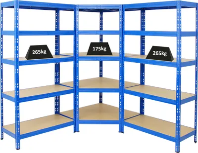 Produktbild von Mega Deal Tiger | 1x Eckregal + 2x Schwerlastregal 180x90x45cm | Fachlast 175 + 265 kg | Blau