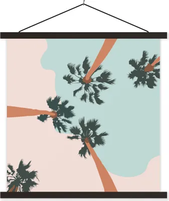 Produktbild von MuchoWow® Textilposter Palmen - Sommer - Blau - Rosa 120x120 cm mit schwarzem Rahmen - Aufhängungsset