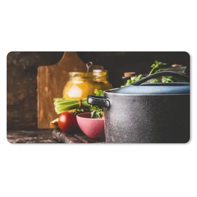 Produktbild von MuchoWow® Schreibtischunterlage Rustikal - Stilleben - Pfanne - Gemüse 80x40 cm - XXL Mauspad - Gaming Mauspad