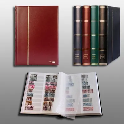 Produktbild von Prophila Collection 60 weiße Geteilte Seiten Briefmarkenalbum Einsteckbuch wattierter roter Einband