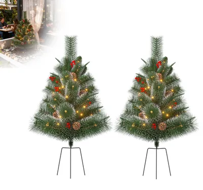 Productafbeelding van JOIEYOU, 2 stuks kunstkerstboom, type B, 76 cm, PE-PVC met dennennaalden, kamerkerstboom voor kantoor en hotelinrichting
