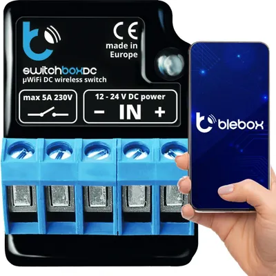Immagine prodotto di BleBox switchBoxDC - interruttore wireless 12 - 24V DC - protocollo radio µWiFi blebox: WiFI ( W-LAN ), codice articolo: switchBoxDC