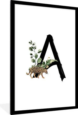 Produktbild von MuchoWow® MuchoWow® Gerahmtes Poster Dschungel - Leopard - Buchstabe A 60x90 cm - Poster mit zchwarzem Bilderrahmen - Dekoration - Wandposter Wohnzimmer - Hochwertig