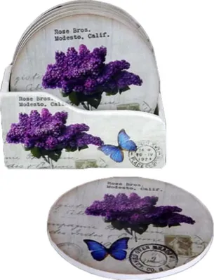 Produktbild von Set mit 6 Holzuntersetzern mit Blumenmuster