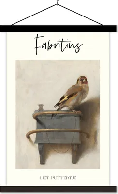 Produktbild von MuchoWow® Textilposter Alte Meister - Der Stieglitz - Carel Fabritius 60x90 cm mit schwarzem Rahmen - Poster Wohnzimmer