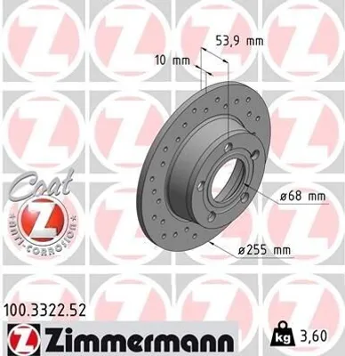 Produktbild von 2x ZIMMERMANN Bremsscheibe 100.3322.52 für AUDI A6 Avant (4B5 C5) 54mm 3 6kg